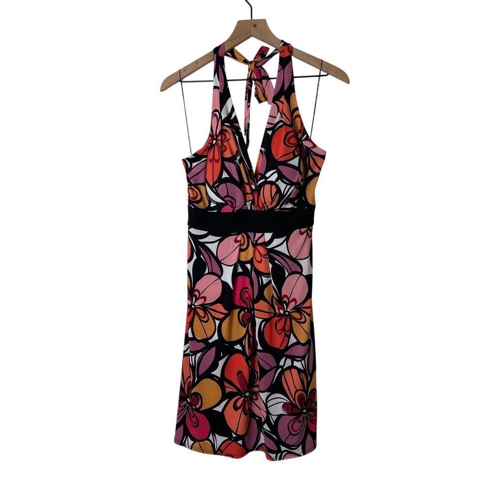 Tiana B Women Retro Floral Halter Empire Waist Mini Dress Size L Multi-Color NEW